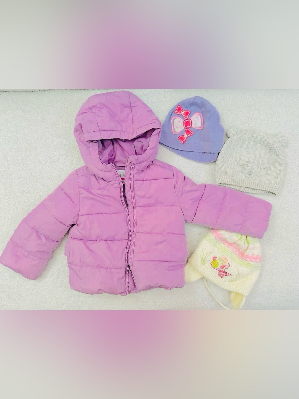 Winter Set Girls Puffed Cute Jacket & Hats Size 2T Years Excellent Condition